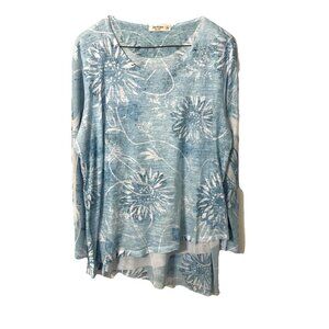 Jess & Jane Lt Blue Floral Long Sleeve Shirt Size XL